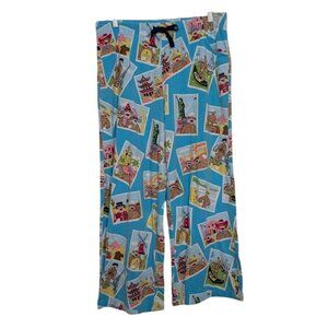 Nick & Nora Sock Monkey Tourist Pajama Pants Womens Size Medium Blue Spandex